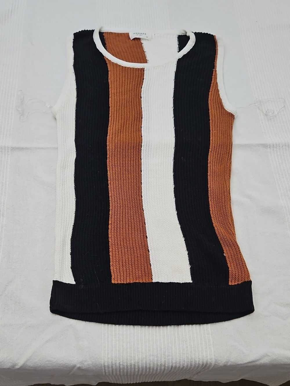ANDREE BY UNIT Black, White & Brown Striped Ribbed Tank
